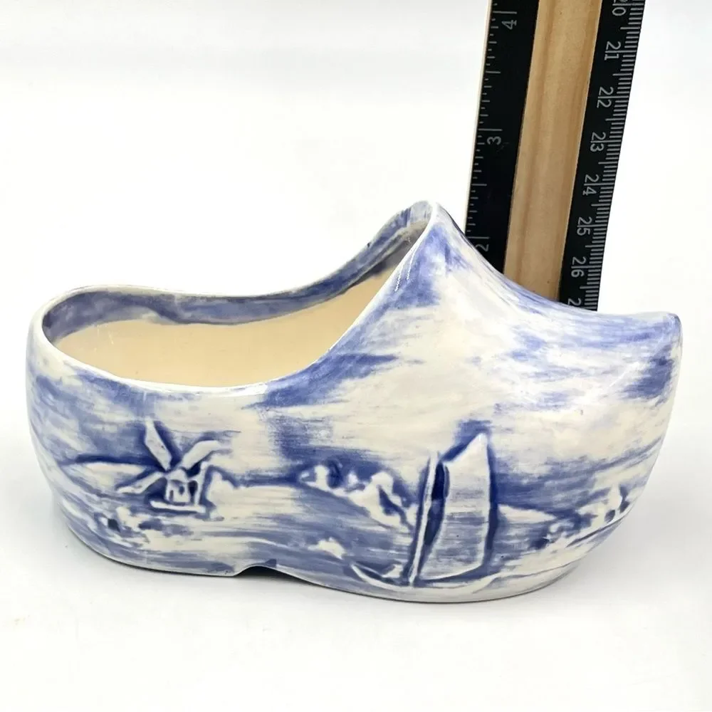 Vintage Holland Pottery Dutch Blue & White Scenic‎ Small Shoe Clog